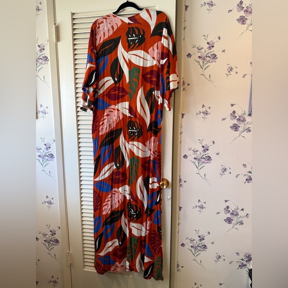 Rachel Pally Orange Print Crepe Short Sleeve Tie Back Maxi Dress in 3X - Picture 7 of 11